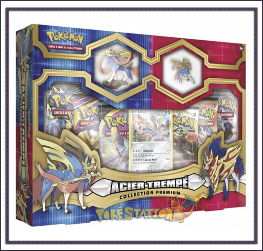 Coffret Pokémon Acier Trempé Zacian x6 Boosters (Figurine + Pin's